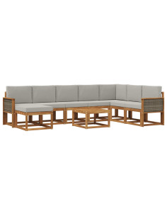 Set di divani da esterno 9 pcs Naturale e Grigio Chiaro