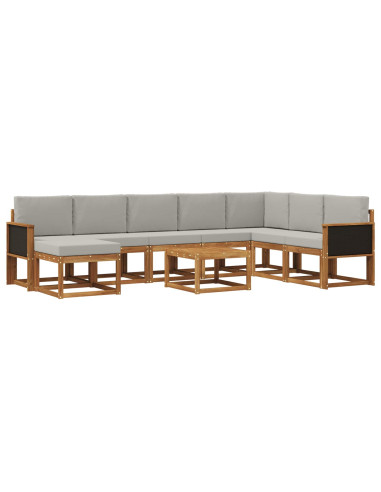 Set di divani da esterno 9 pcs Naturale e Grigio Chiaro