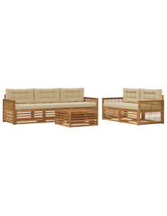 Set di divani da esterno con cuscino 6 pcs Naturale e Beige