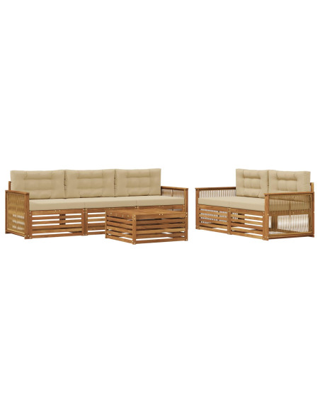 Set di divani da esterno con cuscino 6 pcs Naturale e Beige