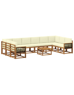 Set di divani da esterno con cuscino 11 pcs Naturale e Crema