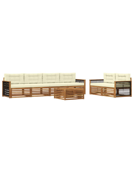 Set di divani da esterno con cuscino 7 pcs Naturale e Crema
