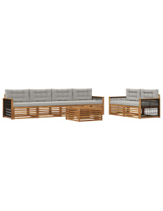 Set di divani da esterno 7 pcs Naturale e Grigio Chiaro