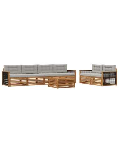 Set di divani da esterno 7 pcs Naturale e Grigio Chiaro