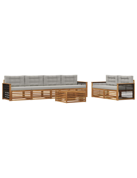 Set di divani da esterno 7 pcs Naturale e Grigio Chiaro
