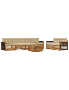 Set di divani da esterno con cuscino 7 pcs Naturale e Beige