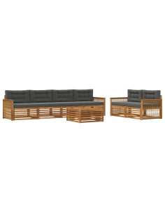Set di divani da esterno con cuscino 7 pcs Naturale e Antracite
