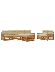 Set di divani da esterno con cuscino 7 pcs Naturale e Beige