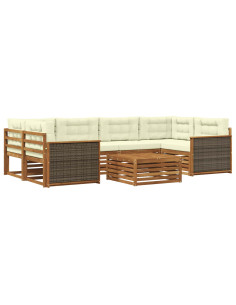 Set di divani da esterno con cuscino 7 pcs Naturale e Crema
