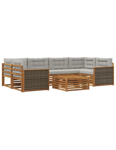 Set di divani da esterno 7 pcs Naturale e Grigio Chiaro