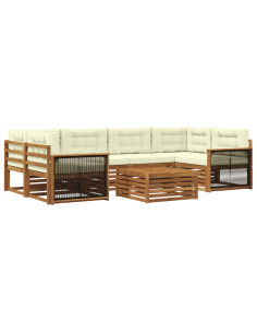 Set di divani da esterno con cuscino 7 pcs Naturale e Crema