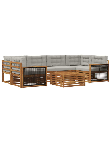 Set di divani da esterno 7 pcs Naturale e Grigio Chiaro