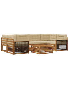 Set di divani da esterno con cuscino 7 pcs Naturale e Beige