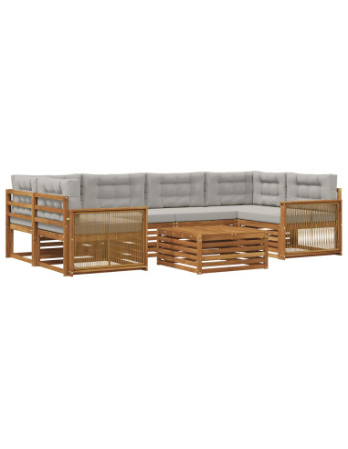Set di divani da esterno 7 pcs Naturale e Grigio Chiaro
