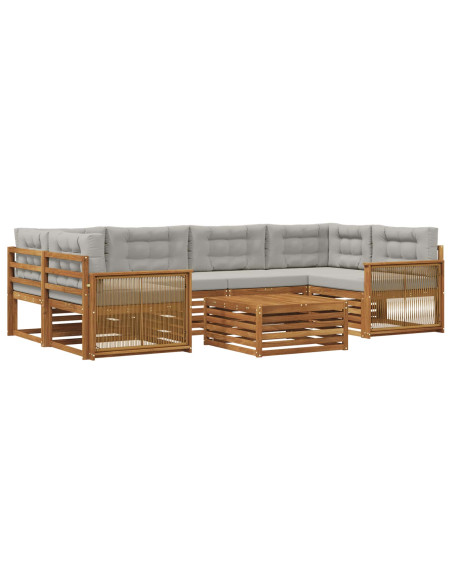 Set di divani da esterno 7 pcs Naturale e Grigio Chiaro