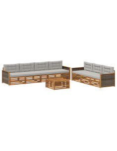 Set di divani da esterno 8 pcs Naturale e Grigio Chiaro