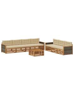 Set di divani da esterno con cuscino 8 pcs Naturale e Beige