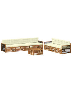 Set di divani da esterno con cuscino 8 pcs Naturale e Crema