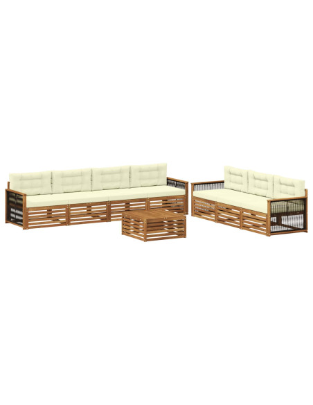Set di divani da esterno con cuscino 8 pcs Naturale e Crema