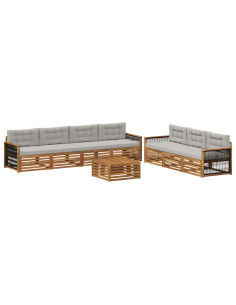 Set di divani da esterno 8 pcs Naturale e Grigio Chiaro