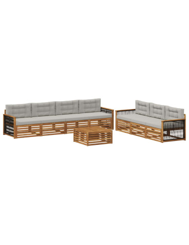 Set di divani da esterno 8 pcs Naturale e Grigio Chiaro