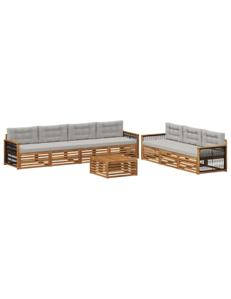 Set di divani da esterno 8 pcs Naturale e Grigio Chiaro