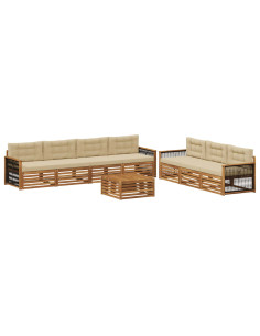 Set di divani da esterno con cuscino 8 pcs Naturale e Beige