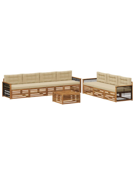 Set di divani da esterno con cuscino 8 pcs Naturale e Beige