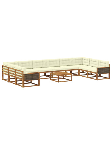 Set di divani da esterno con cuscino 11 pcs Naturale e Crema