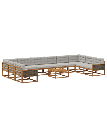 Set di divani da esterno 11 pcs Naturale e Grigio Chiaro