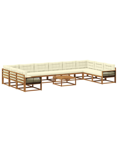 Set di divani da esterno con cuscino 11 pcs Naturale e Crema