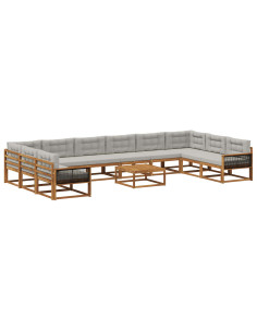 Set di divani da esterno 11 pcs Naturale e Grigio Chiaro
