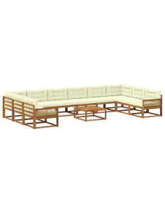 Set di divani da esterno con cuscino 11 pcs Naturale e Crema