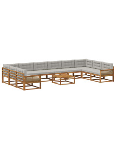 Set di divani da esterno 11 pcs Naturale e Grigio Chiaro