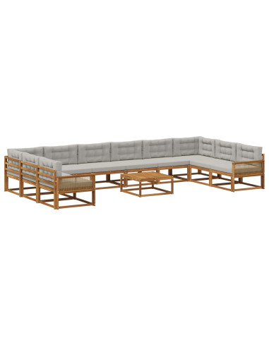 Set di divani da esterno 11 pcs Naturale e Grigio Chiaro