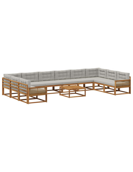 Set di divani da esterno 11 pcs Naturale e Grigio Chiaro
