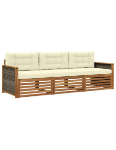 Set di divani da esterno con cuscino 3 pcs Naturale e Crema