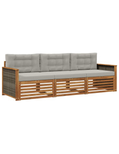 Set di divani da esterno 3 pcs Naturale e Grigio Chiaro