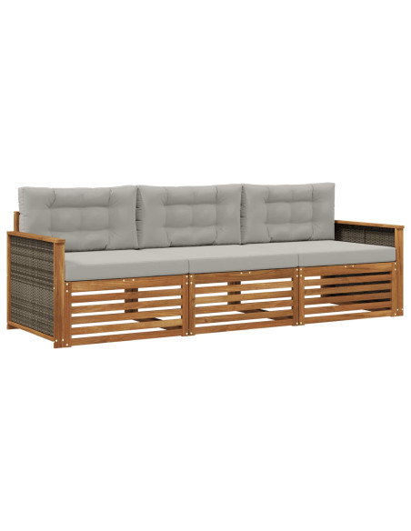 Set di divani da esterno 3 pcs Naturale e Grigio Chiaro