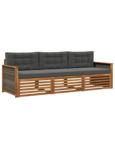 Set di divani da esterno con cuscino 3 pcs Naturale e Antracite