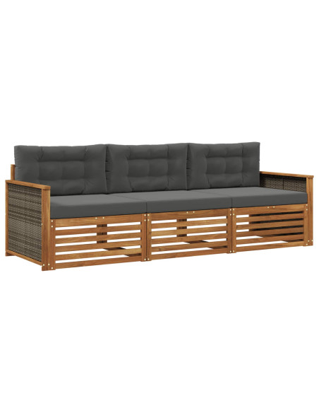 Set di divani da esterno con cuscino 3 pcs Naturale e Antracite
