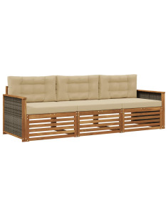 Set di divani da esterno con cuscino 3 pcs Naturale e Beige