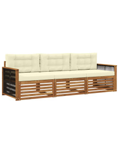 Set di divani da esterno con cuscino 3 pcs Naturale e Crema