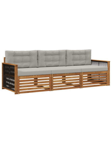 Set di divani da esterno 3 pcs Naturale e Grigio Chiaro