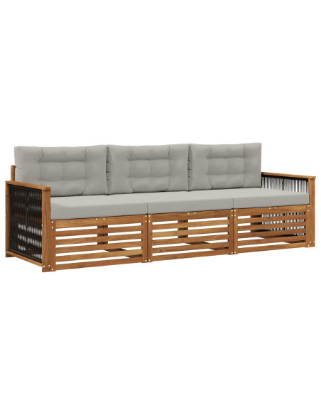 Set di divani da esterno 3 pcs Naturale e Grigio Chiaro