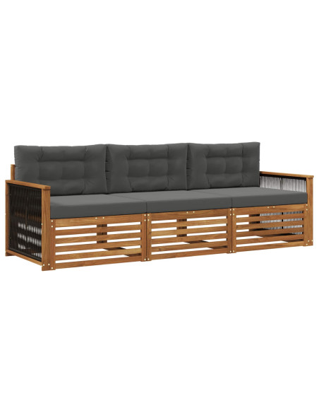 Set di divani da esterno con cuscino 3 pcs Naturale e Antracite