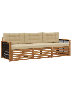Set di divani da esterno con cuscino 3 pcs Naturale e Beige