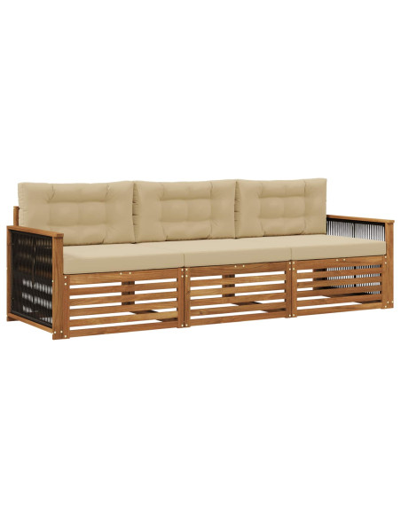 Set di divani da esterno con cuscino 3 pcs Naturale e Beige