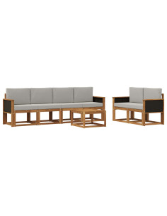Set di divani da esterno 6 pcs Naturale e Grigio Chiaro