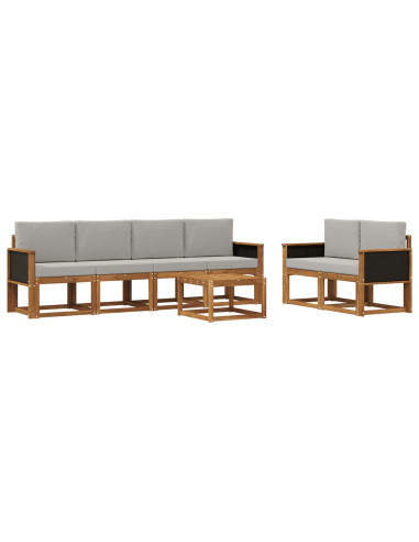 Set di divani da esterno 6 pcs Naturale e Grigio Chiaro